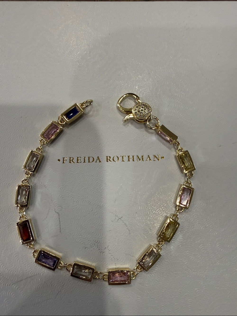 Freida Rothman Multicolor Rectangular Soft Color Gemstone Link Bracelet